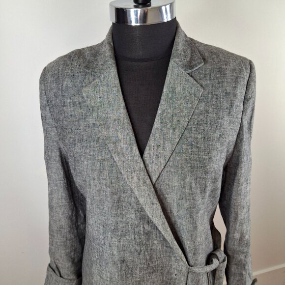 Vintage Womens Linen Wrap Blazer Sz L Gray Lined Office Smart  Adjustable - Picture 6 of 9